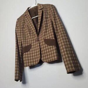 S Tan Brown Houndstooth Blazer Jacket Office Professional